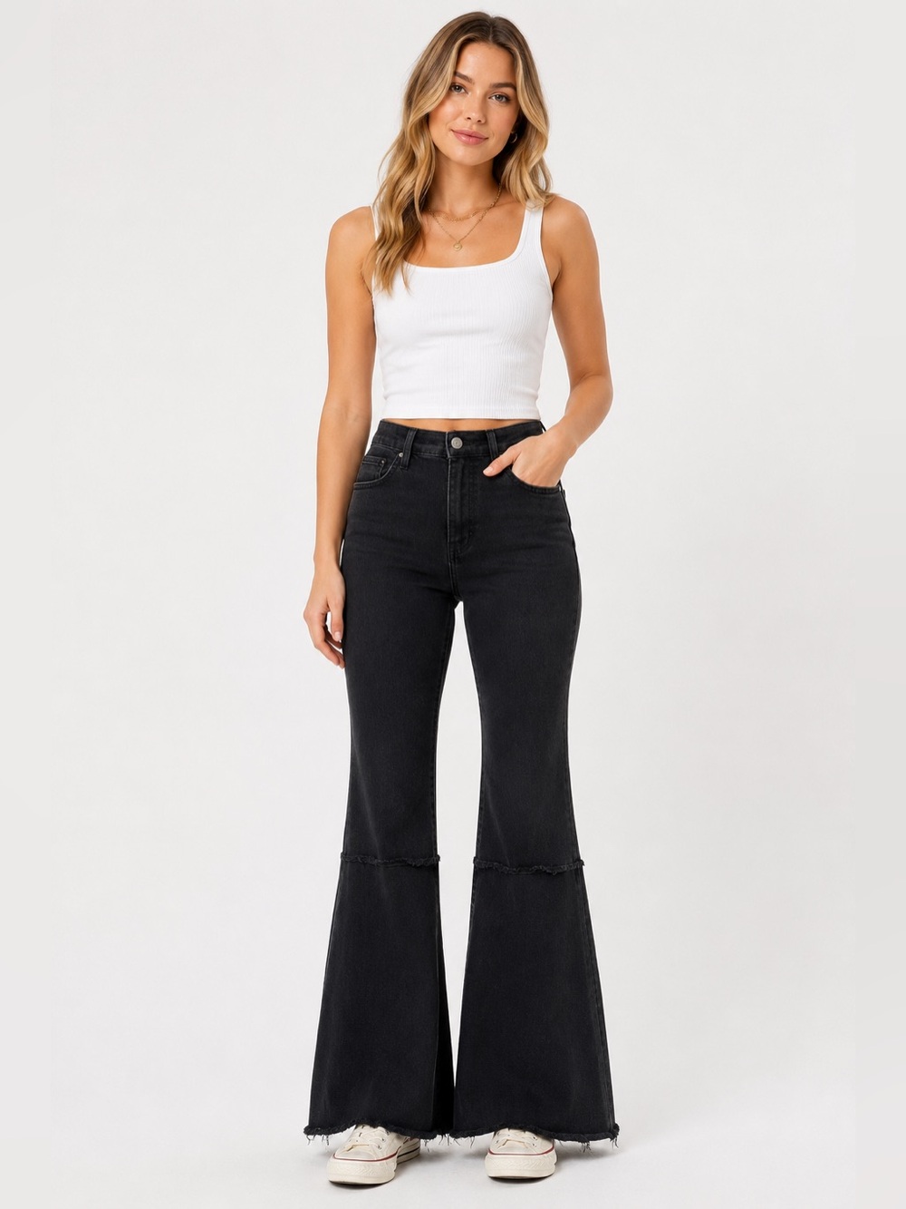 Judy Blue High Rise‎ Black Flare Jeans Raw Hem Women’s Size 5/27